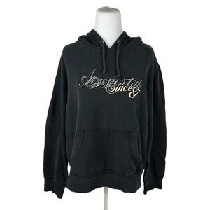 Women’s Y2K Aeropostale Black Essential Script Logo Pullover Hoodie size XL